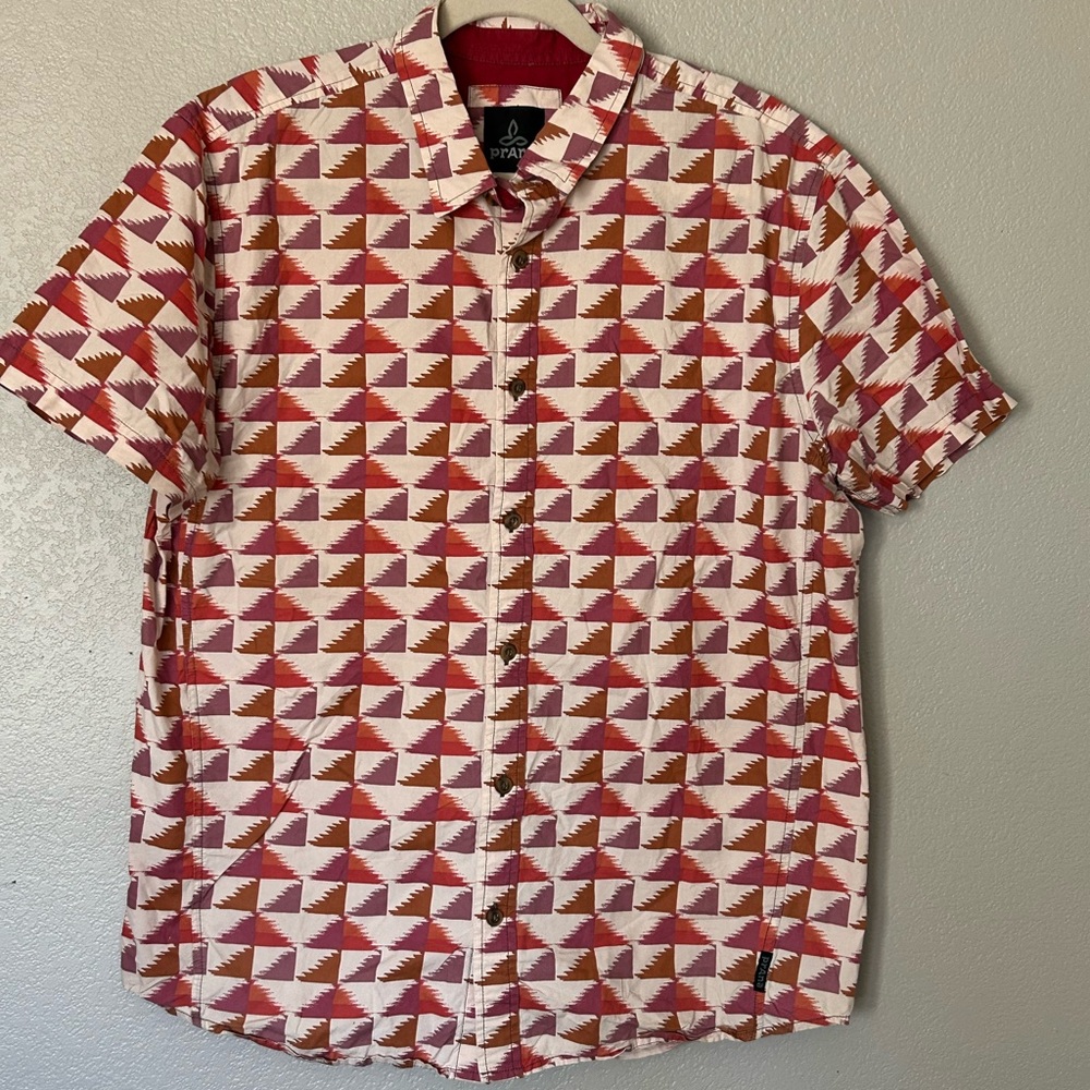 Prana Men's Short-Sleeve Geometric Button-Down Shirt - Red & Cream